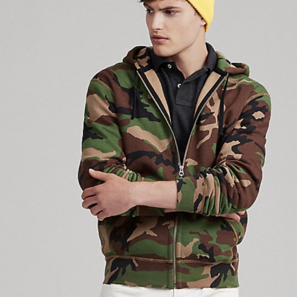 NWT Polo Ralph Lauren Hoodie Men’s Cotton Blend Hoodie/Bucket Cap Bundle - Camo